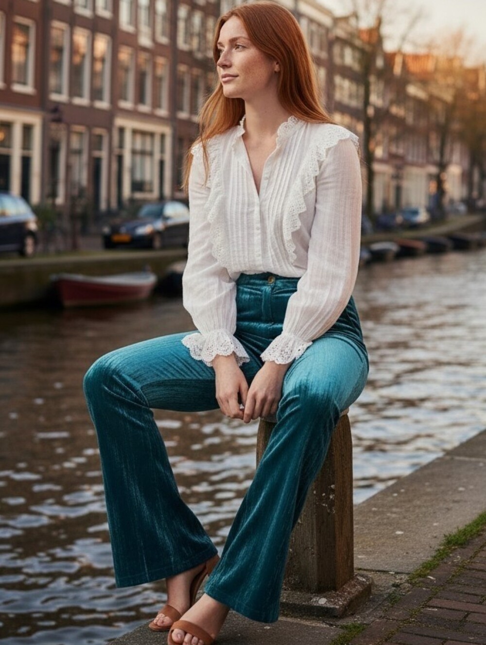 Cider Teal Velvet Indie Bohemian Flare Trousers